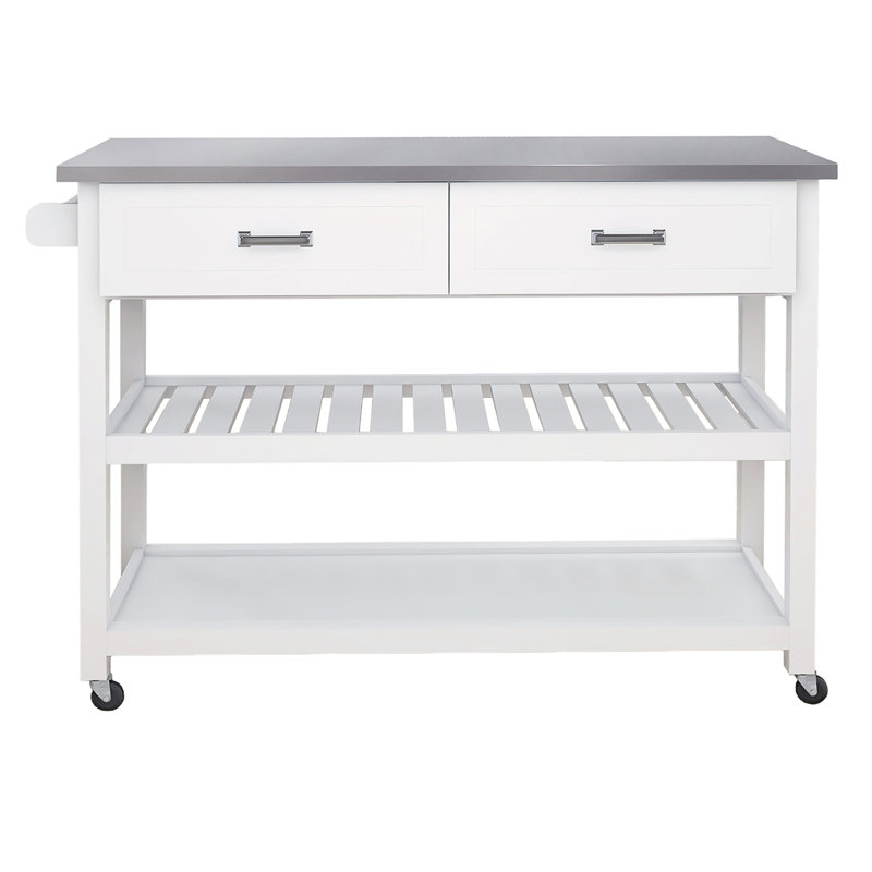 Stainless Steel Table Top Kitchen Cart In White - Two Drawers For Streamlined Cabinet Storage Cart, Organized Counter