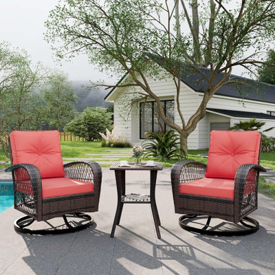 Ensemble de chaises berçantes pivotantes 3 pièces avec table en verre trempé