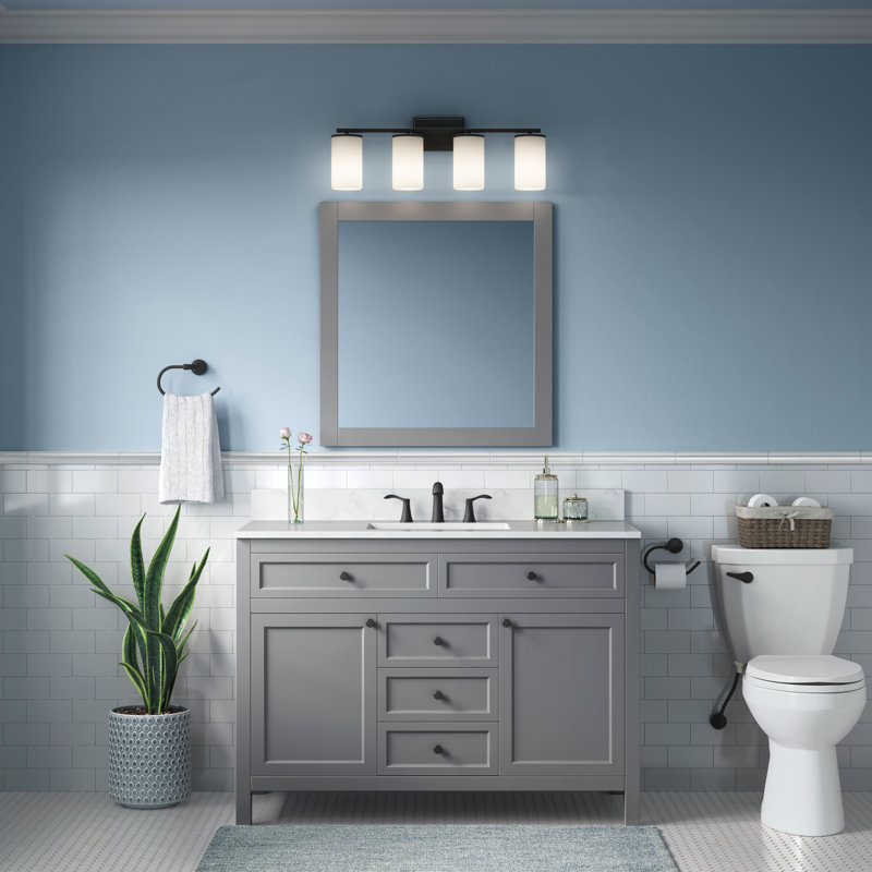 Meuble-lavabo 4 lumières 27,75 po Verlana - Noir mat, Noir mat, 27,75 po de largeur, Quatre lumières