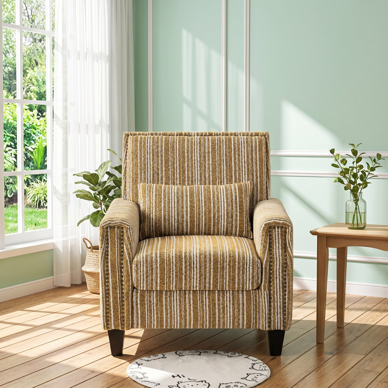 Fauteuil d'appoint rayé en lin et bois massif V 32,5 po x P 33,75 po x H 36,2 po Vee, Yellow Boucle
