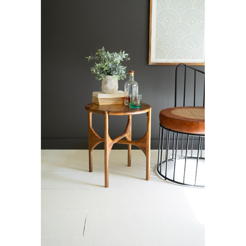  Table d'appoint ronde en bois de manguier - table d'appoint naturelle de 20 po de hauteur