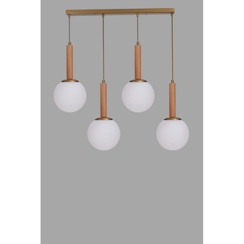 Élégant lustre en métal avec hauteur réglable, finition blanche et chêne et or, 5,9 po x 5,9 po | Plaque de base: 25,6 po x 2,4 po x 1,2 po | 4 x douilles E27 de 40 W maximum | Parfait pour la salle à manger et les espaces de vie, conception moderne
