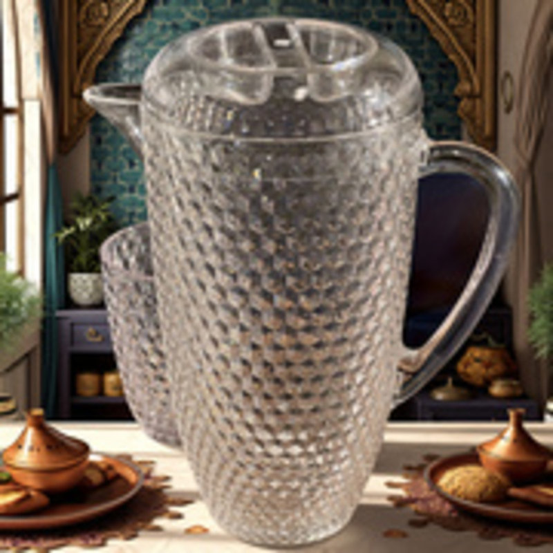 Pichet en verre texturé avec couvercle au design élégant, visibilité claire, bec verseur facile, verre durable, idéal pour le service des boissons
