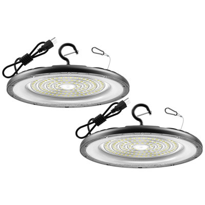 Paquet de 6 lumières à DEL haute hauteur UFO 300W, lumière du jour 6000K 45000LM, lumières DEL haute baie avec prise américaine et câble commercial de 5 pi pour entrepôt, garage, gymnase, atelier, grange