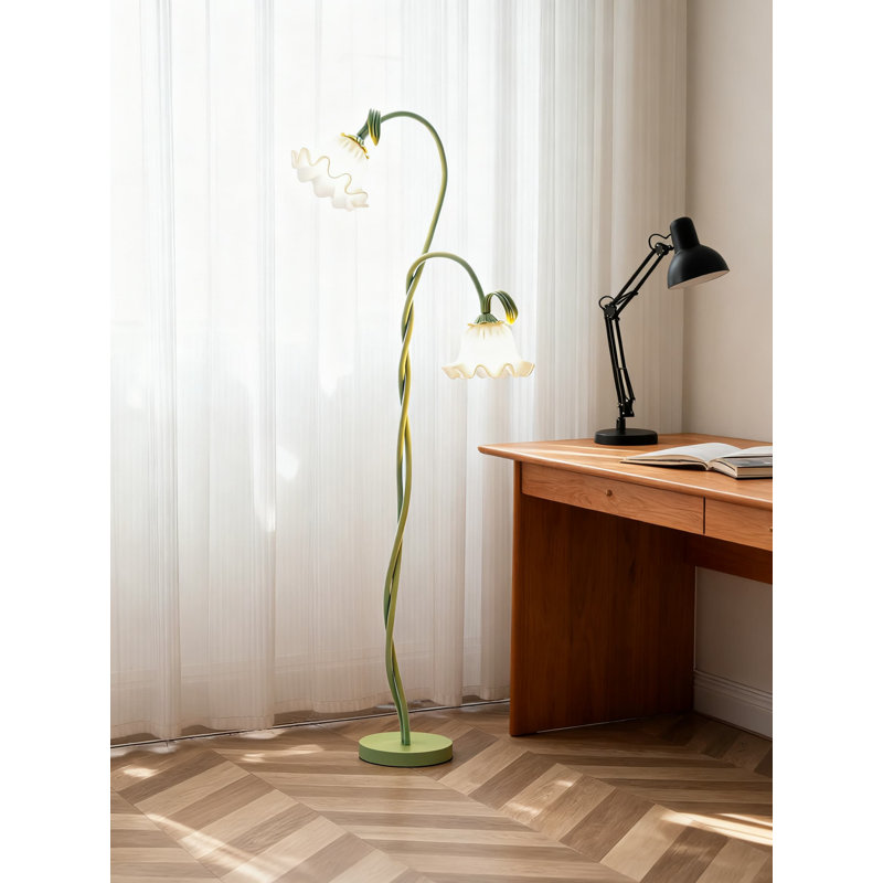 Lampe sur pied créative avec 2 têtes de fleurs et lumière réglable à col de cygne flexible pour le salon, la chambre à coucher et le bureau Creative