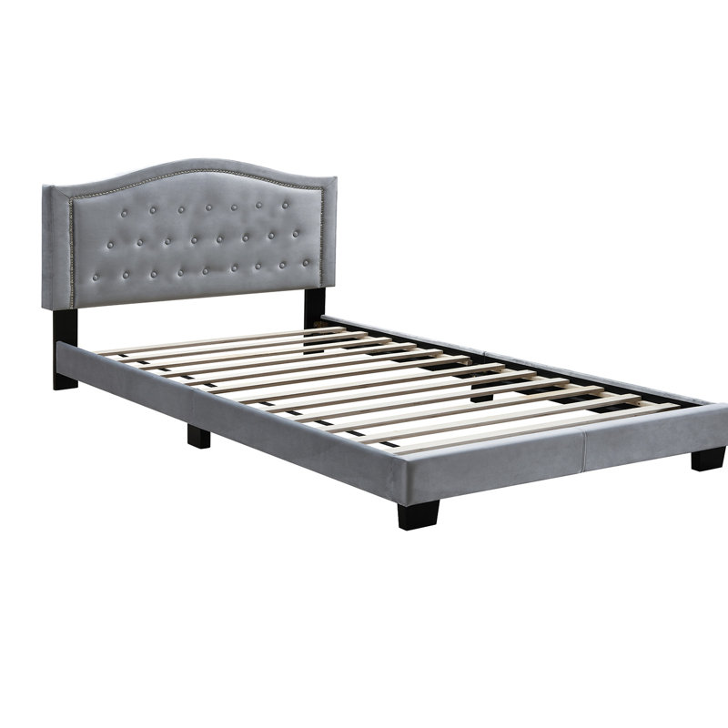 Light Brown Queen Linen Upholstered Bed with Tufted Headboard