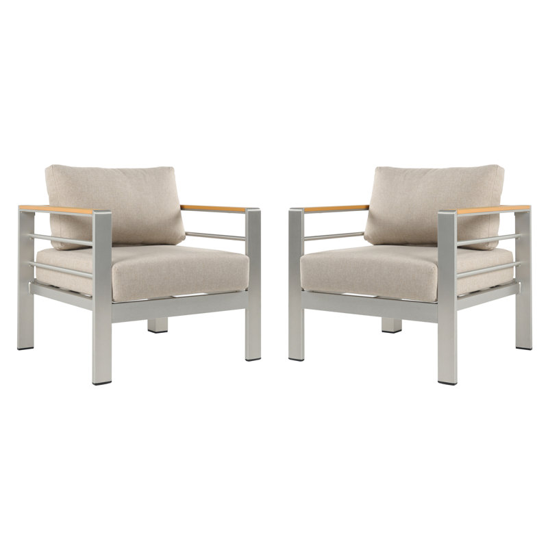 Ensemble de 2 fauteuils club d'extérieur en aluminium avec coussins en tissu oléfine Rooma