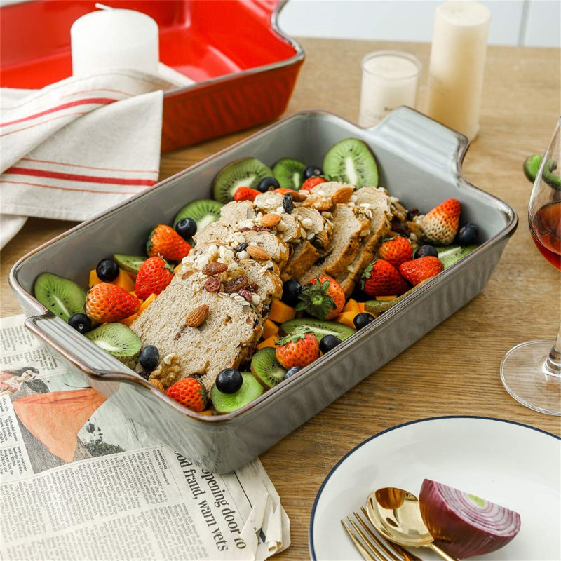 Gray Ceramic 9x13 Rectangular Baking Dish with Handles
