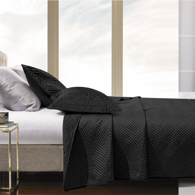 3 Pieces Quilt Set, Silk Satin Geometric Pattern Quilted Coverlet Set (1 Quilt, 2 Pillow Shams) - NTBAY