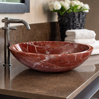 Lavabo vasque en pierre 17 po Rosso Levanto, marbre massif naturel sculpté à la main avec surface polie
