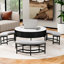 Table basse à plateau relevable moderne avec rangement et 3 repose-pieds blanc et noir-130569187-130569190