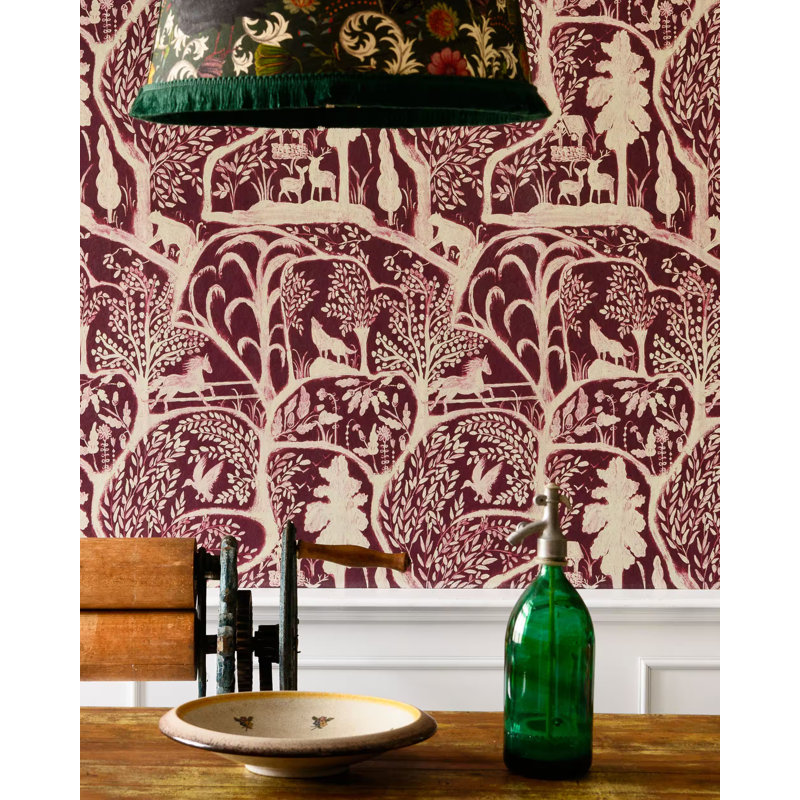 Transylvanian Roots Wallpaper Roll, Burgundy/Taupe