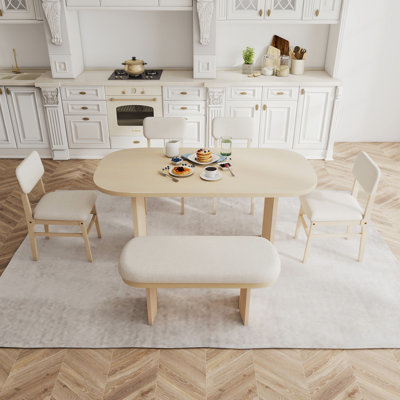 6-Piece Solid Wood Dining Table Set With Bench