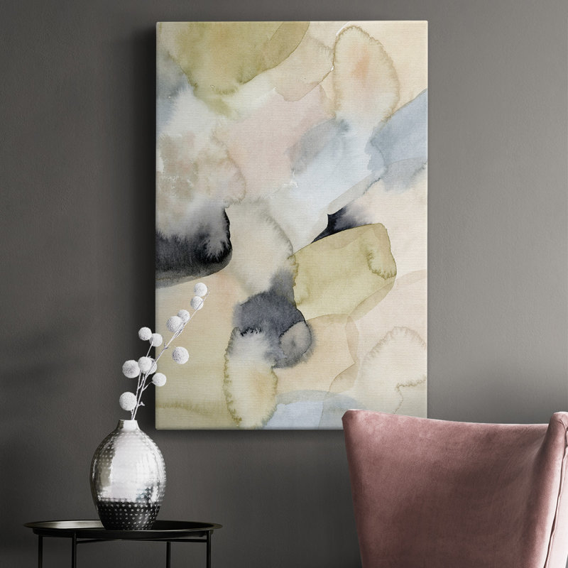 Salmon Rocks I - peinture sur toile tendue, H 48 po x l 32 po x P 1 po
