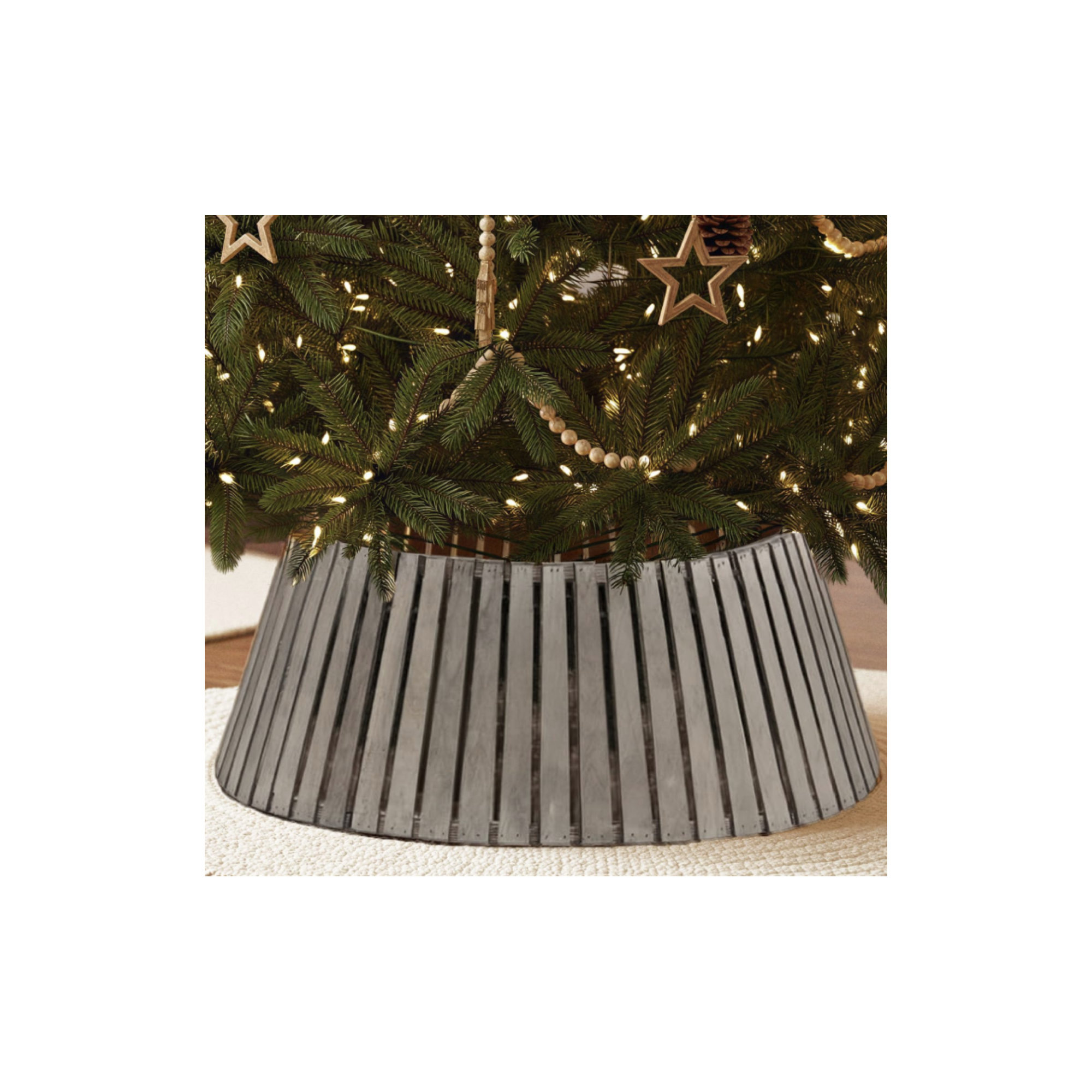 Slated Wood Tree Collar, Natural Smoke, Gray