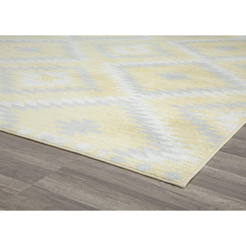 Heron Bodrum Tribal Kilim Denim Area Rug, Rectangle 2' x 4', Yellow/Ivory/Silver