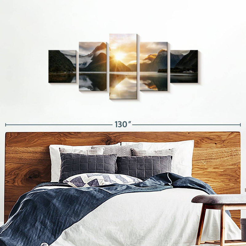Milford Sound Mountain Sunrise - Ensemble de 5 toiles tendues, H 80 po x l 36 po x P 1,25 po