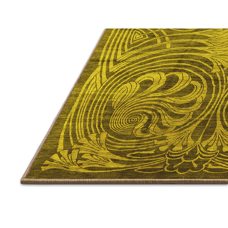 Tapis jaune / vert en laine et polyester tissé à la machine Janalise, Rectangle 6 pi x 9 pi