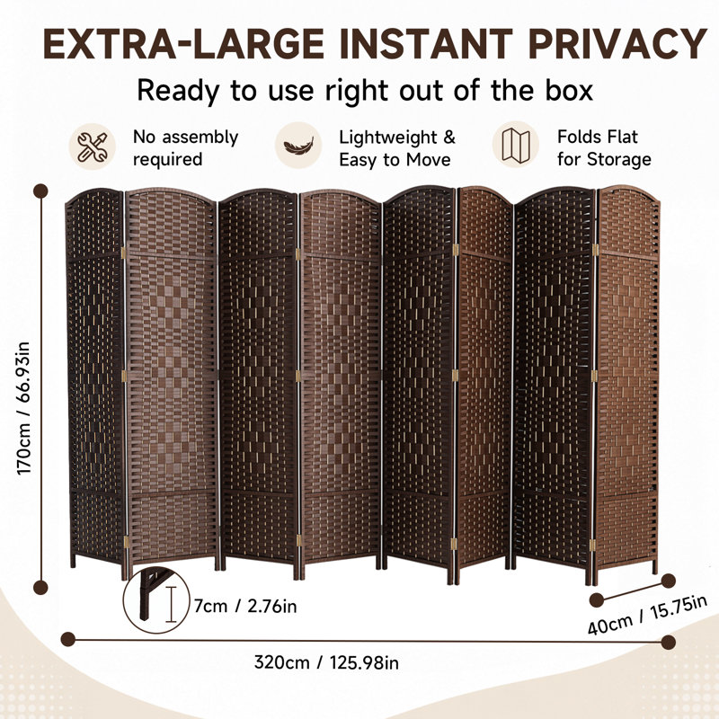 Foldable Room Divider, Mesh Privacy Screen (8 Panel, Coffee)