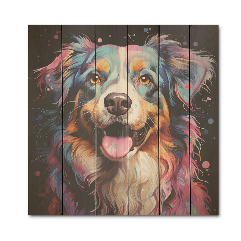 Chien, berger australien Aura I - art mural en bois sur bois de pin naturel, H 36 po x l 36 po