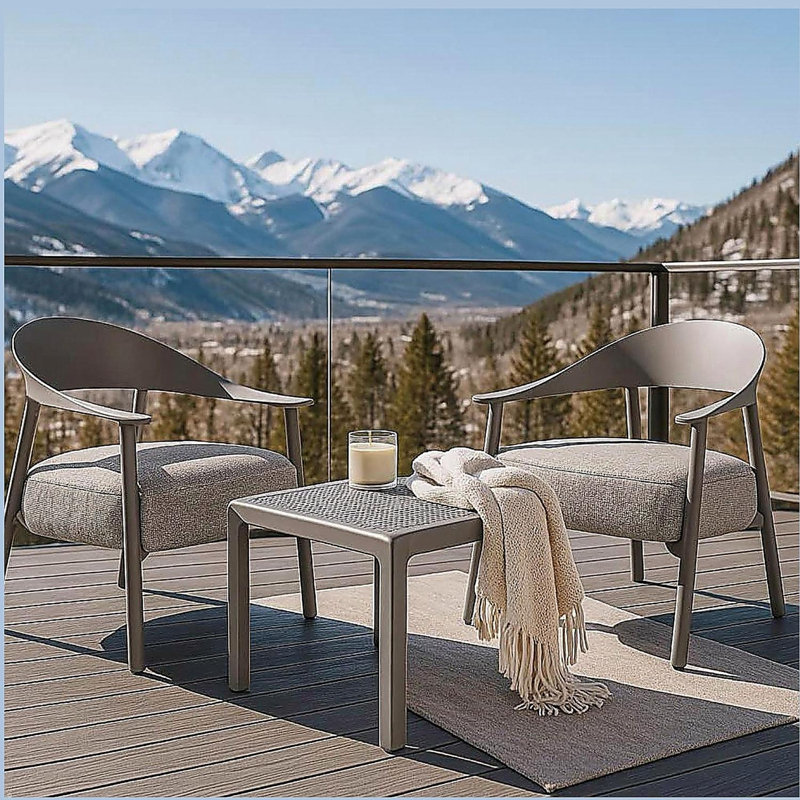 Holiday - Ensemble de 2 chaises d'appoint modernes avec table basse - Ensemble de canapé en PP et cadre en acier gris chaud, sièges rembourrés pour le salon, le salon et le balcon (2 chaises + 1 table)
