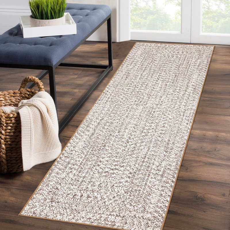 Braided Printed Texture Machine Washable Rug with Rubber Backing for Living Room Non-Slip Dining Room Rug Easy-Cleaning Floor Carpet for Bedroom