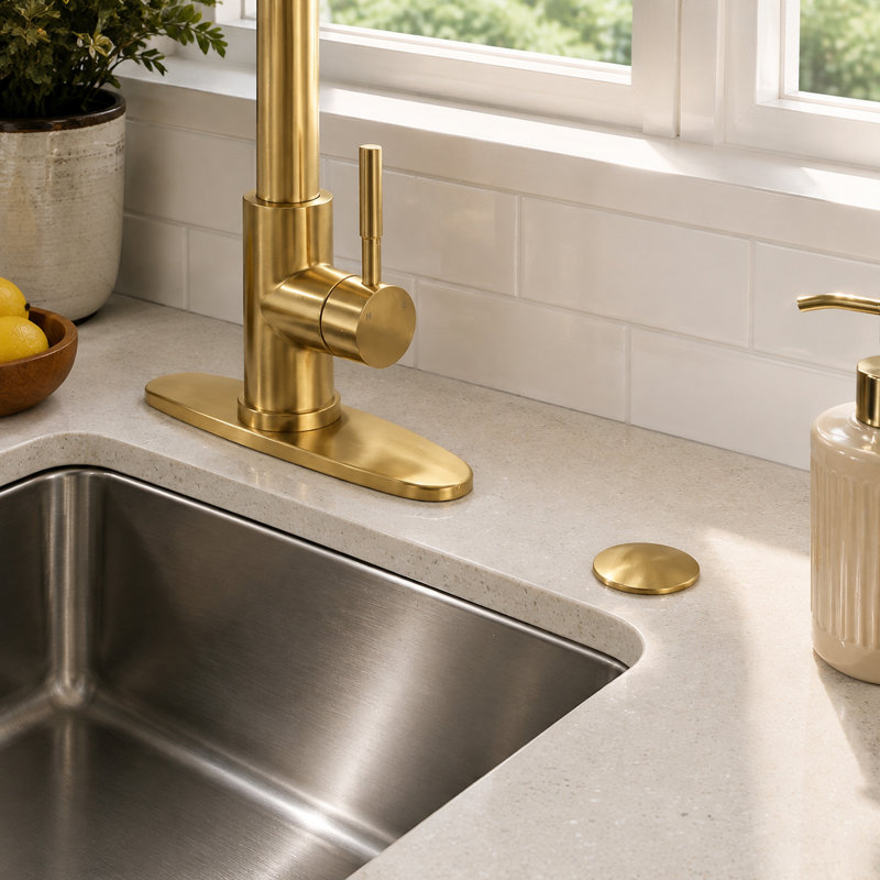 Kitchen Sink Hole Cover, Faucet Hole Cover for Kitchen Sink, Brushed Gold