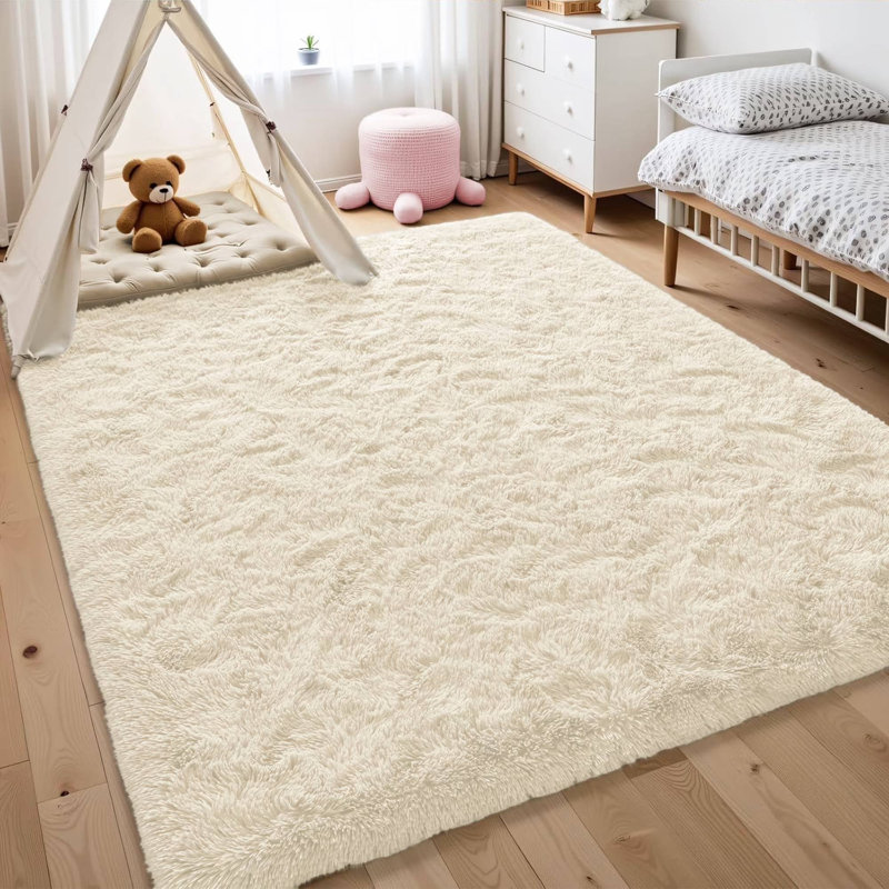 9 ft x 12 ft Soft Fluffy Area Rug,Plush Memory Foam Rug with Non-Slip Backing, Beige, Rectangle 9' x 12'