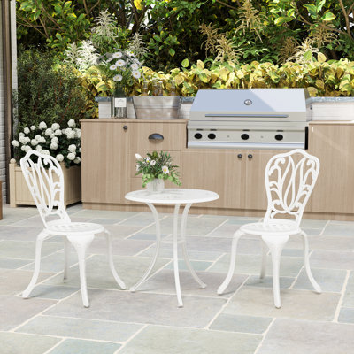 Outsunny 3 Piece Patio Bistro Set Outdoor Table Set with Umbrella Hole