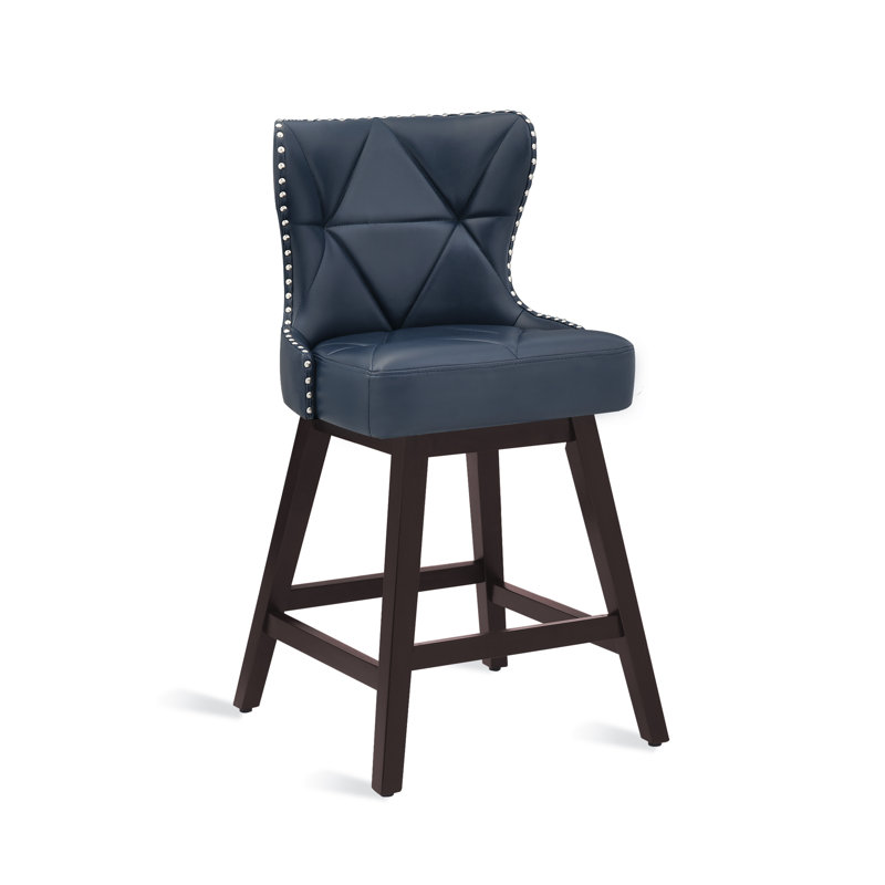 Tabouret de comptoir pivotant de 26 po avec structure en bois massif Lexys, Bleu