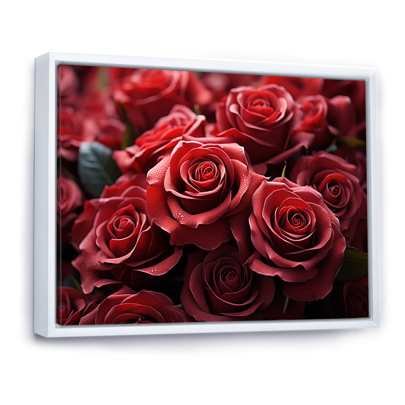 «Crimson Rose Passion I», reproduction sur toile, Cadre flottant blanc, H 34 po x l 44 po
