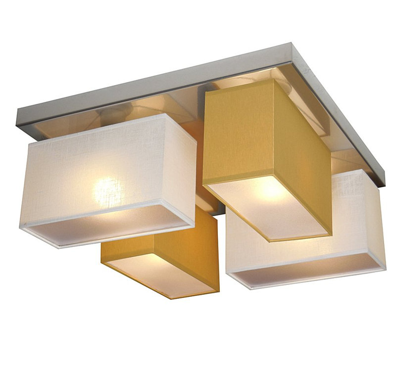 Partridge Fabric Semi Flush Mount, White and honey