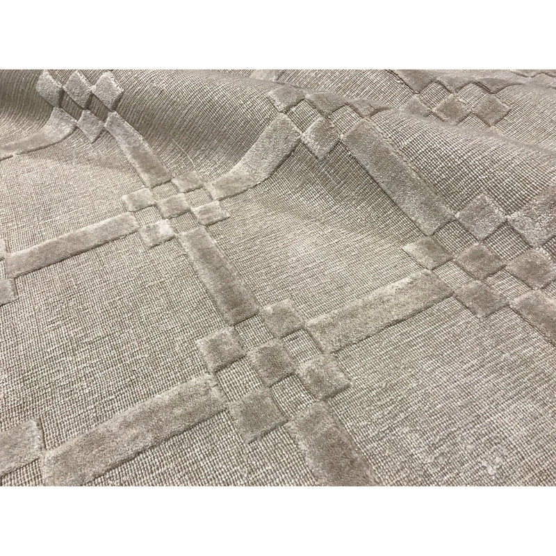Wool Geometric Area Rug in Beige, Rectangle 9' x 12'