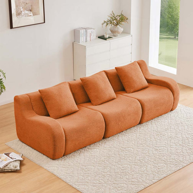 Teddy Fabric Modual Sofa,No Assembly, Orange, 3, 35.4" H x 115.3" W x 40.9" D