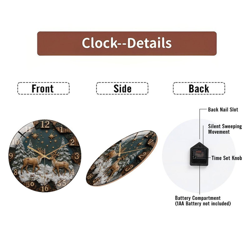Horloge murale en verre Winter-Deer-Face-With-Stars