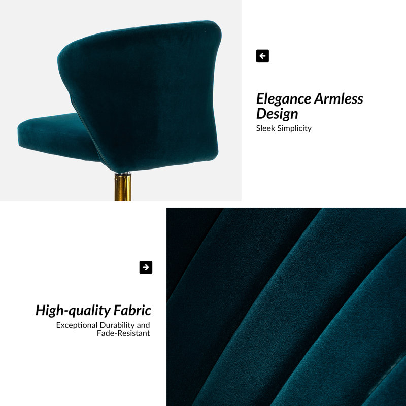 Petillo Swivel Velvet Office Task Chair with Adjustable Height and Padded Cushion, Teal