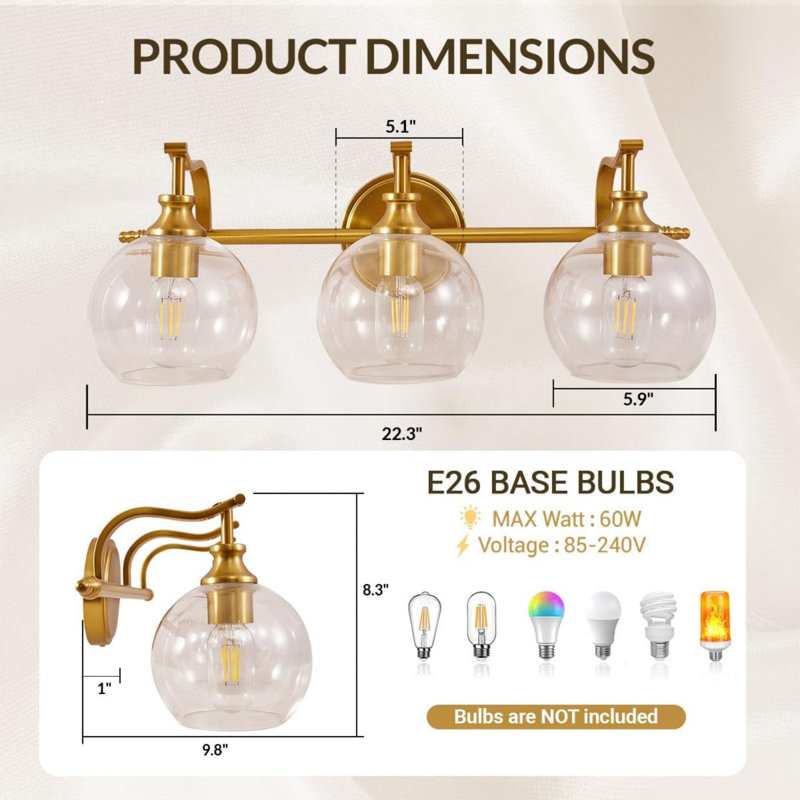 Luminaire de salle de bain Modern, Or brossé, 3