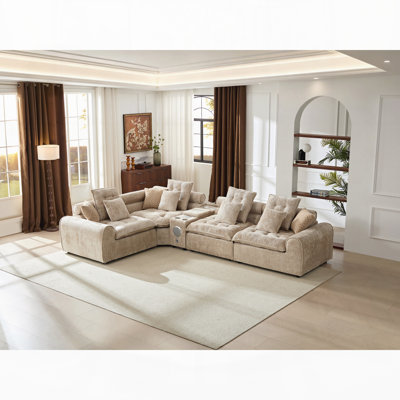 Canapé d'angle en laine d'agneau moelleuse de 137,7 pouces, canapé d'angle modulaire surdimensionné en forme de L avec assise profonde, grand canapé confortable et moelleux avec coussins décoratifs