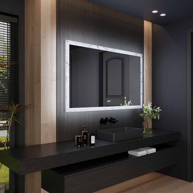 Frameless LED Bathroom Vanity Mirror With Ice Sculpture Glass, 60" x 36"