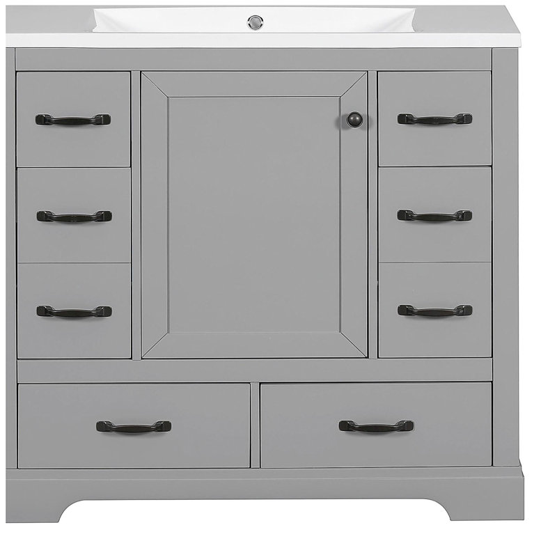 Ensemble de meuble-lavabo de 36 pouces, six tiroirs, séparateurs de tiroirs multifonctionnels, tablettes réglables, Gris