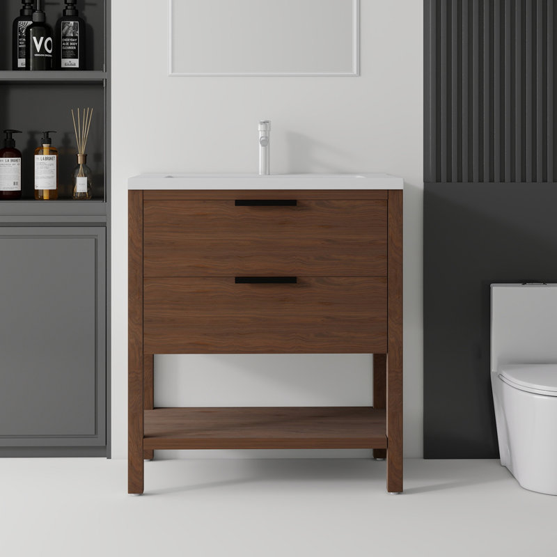 Meuble-lavabo sur pied 36 po avec lavabo à fermeture en douceur pour petites salles de bain 36 po, Brown, 36"