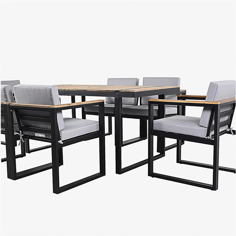 7 Pieces Outdoor Dining Set Patio Dining Table and Chair Set with and Removable Cushions for Patio, Backyard, Garden, Grey