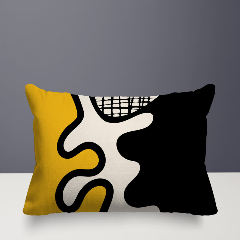 Oreiller rectangulaire réversible intérieur / extérieur Vido, Jaune / noir / blanc cassé, H 14 po x l 20 po