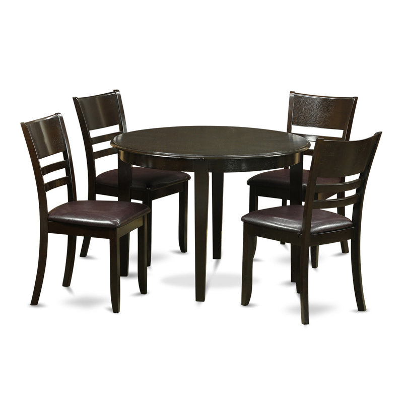 5 Piece Modern Dining Table Set Includes a Round Kitchen Table and 4 Faux Leather Dining Room Chairs, 42x42 Inch, Cappuccino