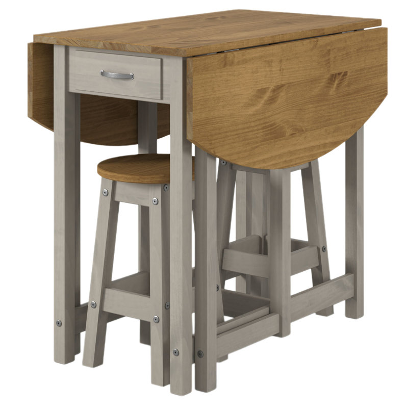 Stanley 2 Person Drop Leaf Pine Wood Dining Set, Grey