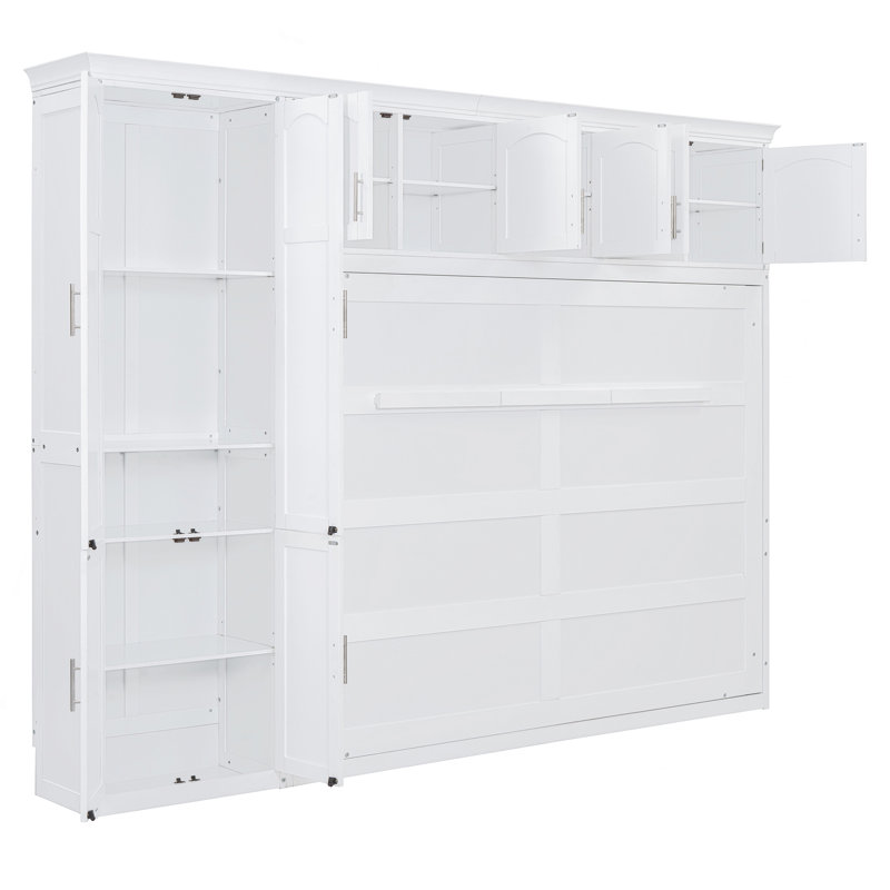 Grand lit escamotable mural avec armoires, grand, Blanc
