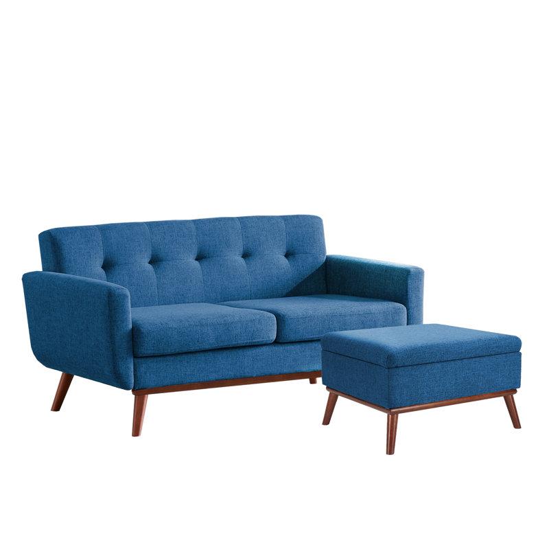  65" W Loveseat With Ottoman Tufted Upholstered Living Room Set, Blue