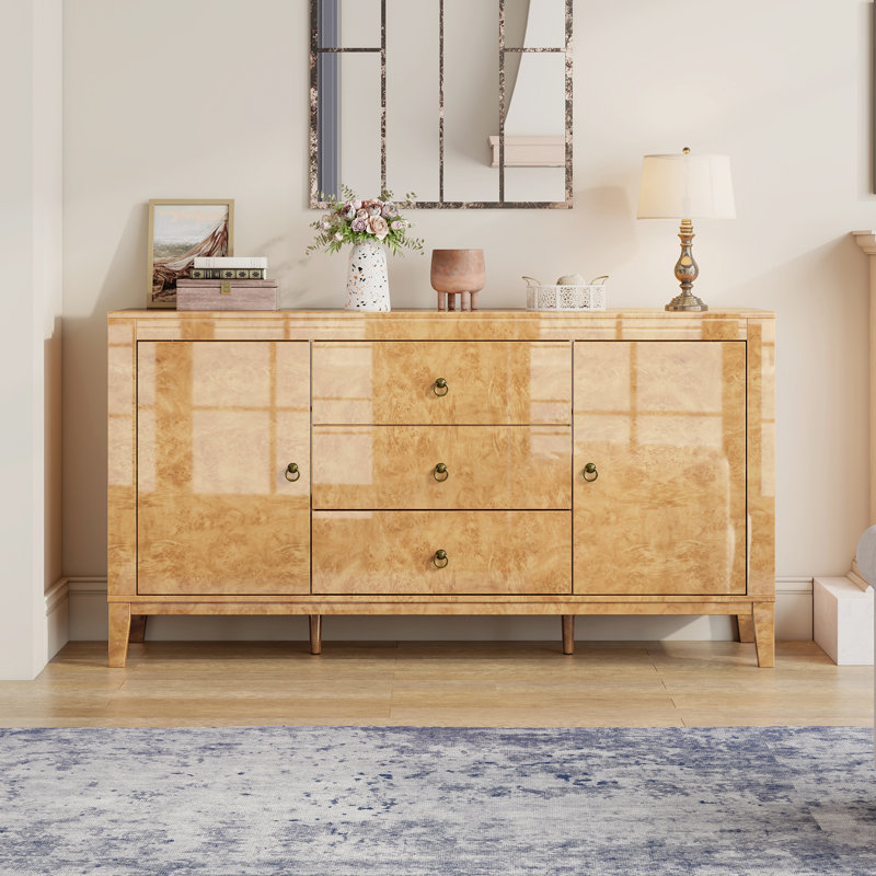 Adamarys High-Gloss Mid-Century Modern Sideboard, Yellow
