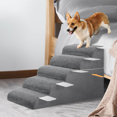 Dog Stairs For Small Dogs And Cats, Non-Slip 6 Steps Foam Pet Steps For High Beds And Couch With Removable Washable Cover
