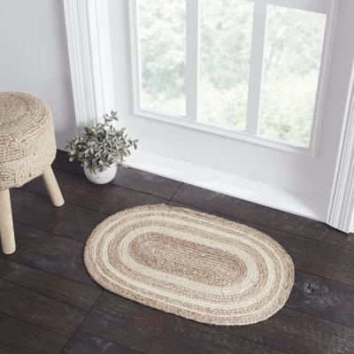 Festive Finds Mulinix Geometric Machine Made Braided Jute/Cotton/Acrylic Area Rug in Natural Cream